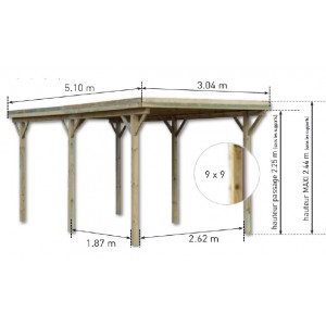 Carport en bois traité autoclave Etna Uno 15,5m²