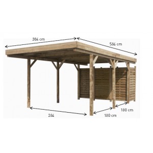 Carport en bois Etna Uno A 17,75m² (avec rangement)