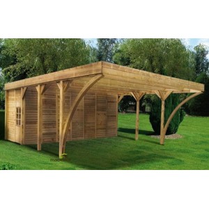 Carport double en bois Madeira Aymar 42m² 2 voitures